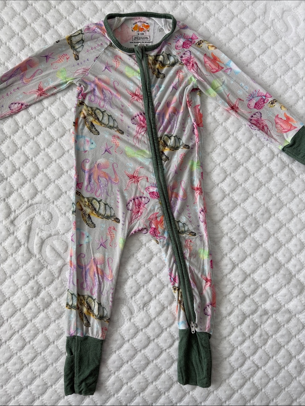 Three Chicks Designs Bamboo Kids One-Piece Sleeper Pajamas - Sea Life Print